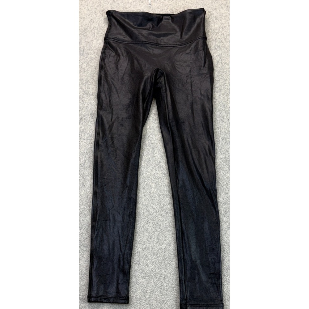 Spanx Womens Leggings Black Faux Leather High Waisted Compression Comfort M